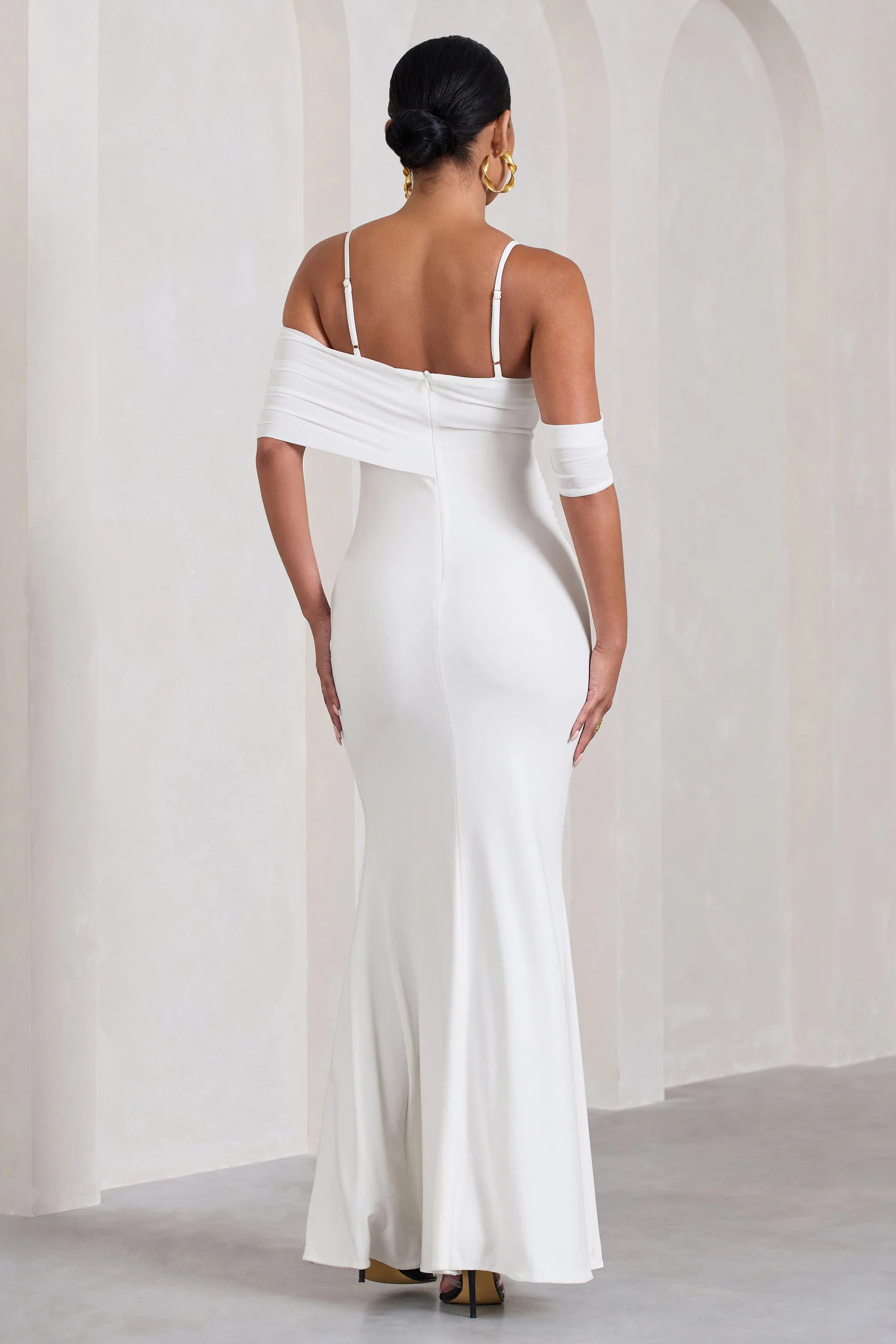 Augusta | White Mesh Bardot Strappy Split Maternity Maxi Dress