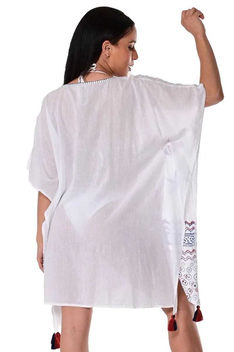 Azucar Ladies Cotton Square Beach Print Cover-Up Tunic V-neck in (2) Colors- LCT1755