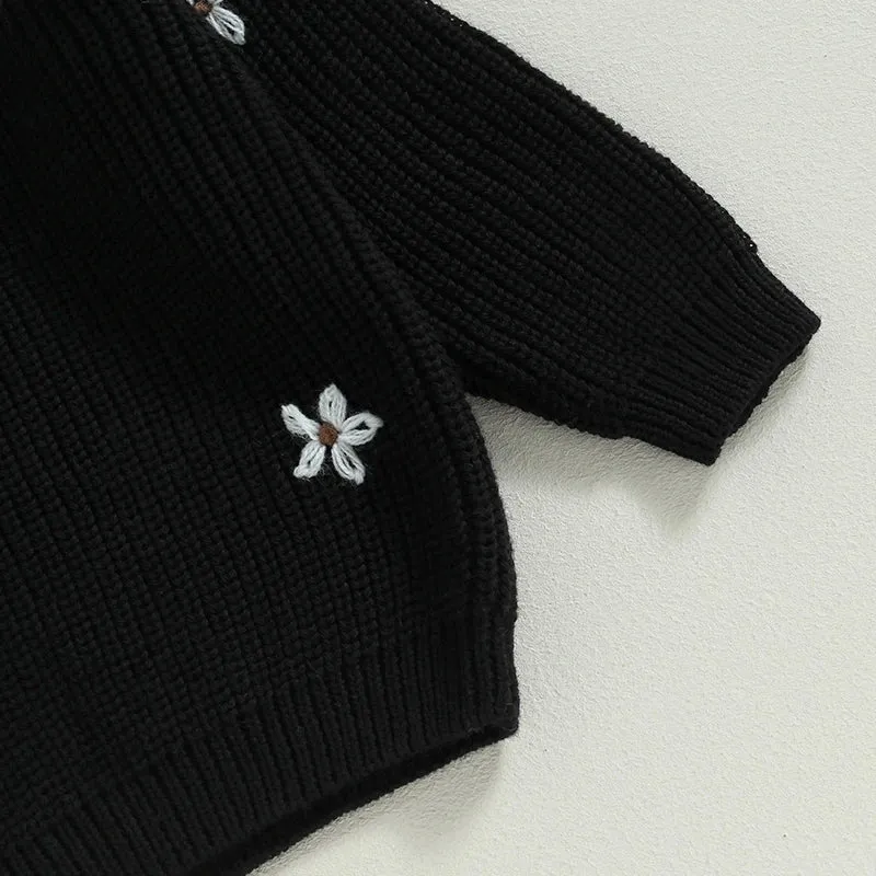 Baby/Little Girls (to 5T) Deluxe Floral Sweater - Black