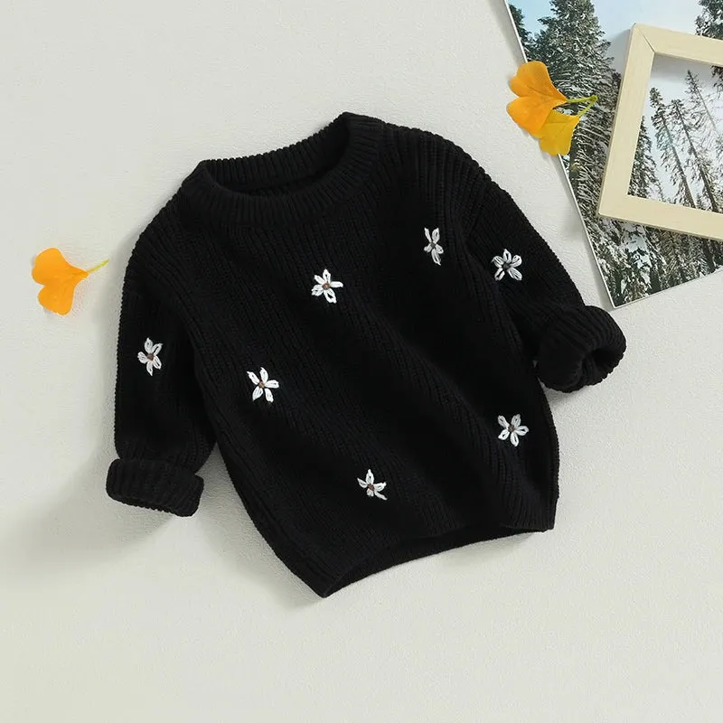 Baby/Little Girls (to 5T) Deluxe Floral Sweater - Black