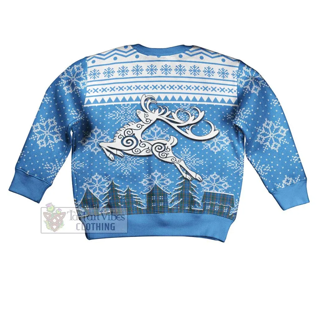 Bain Clan Christmas Kid Ugly Sweater with Tartan and Celtic Reindeer Style