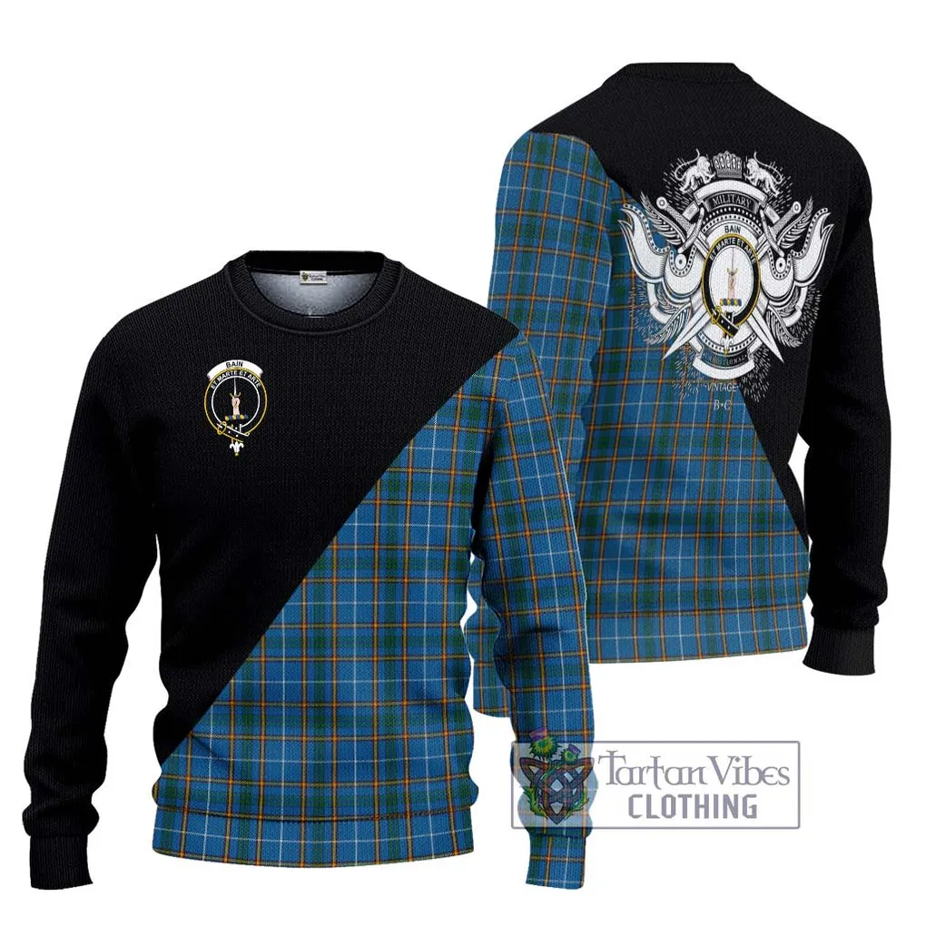 Bain Tartan Ugly Sweater with Family Crest and Military Logo Style