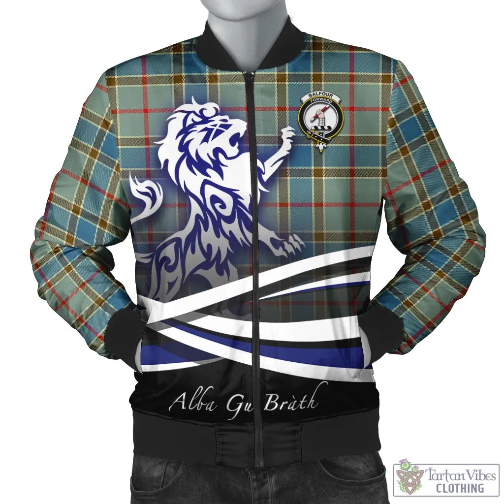 Balfour Blue Tartan Bomber Jacket with Alba Gu Brath Regal Lion Emblem