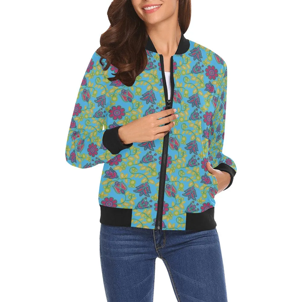 Beaded Nouveau Lime Bomber Jacket for Women