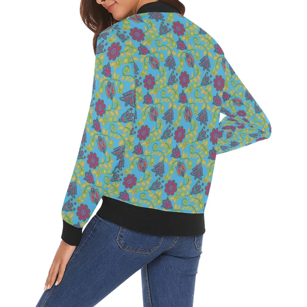 Beaded Nouveau Lime Bomber Jacket for Women