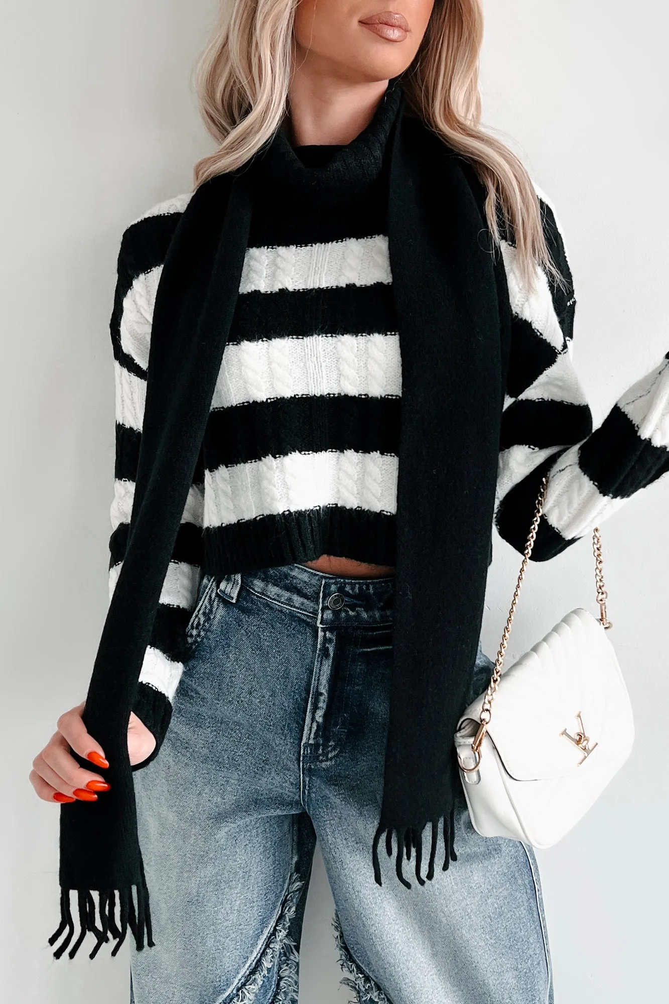 Beloved Memories Striped Turtleneck Sweater (Black/White)