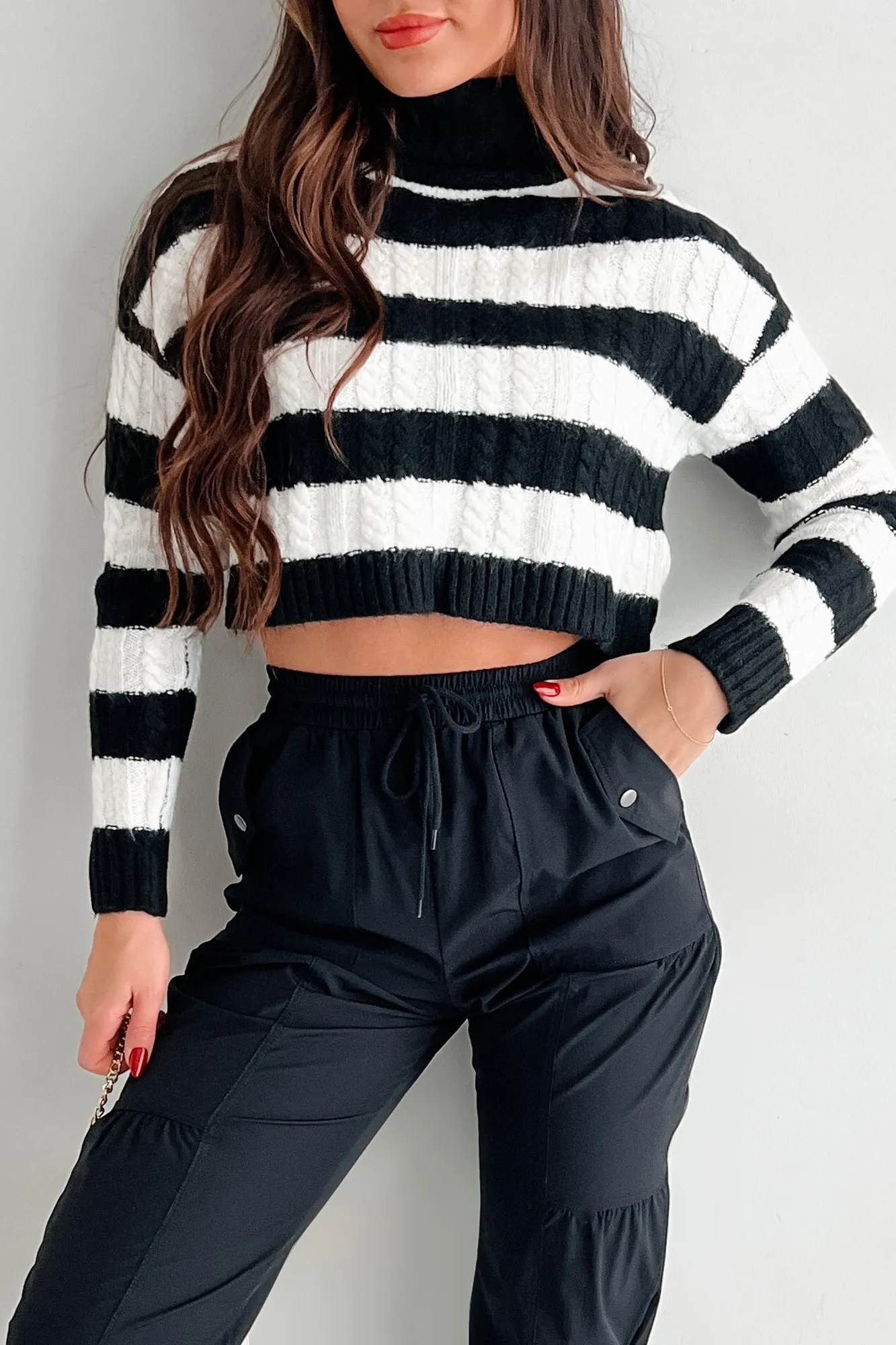 Beloved Memories Striped Turtleneck Sweater (Black/White)