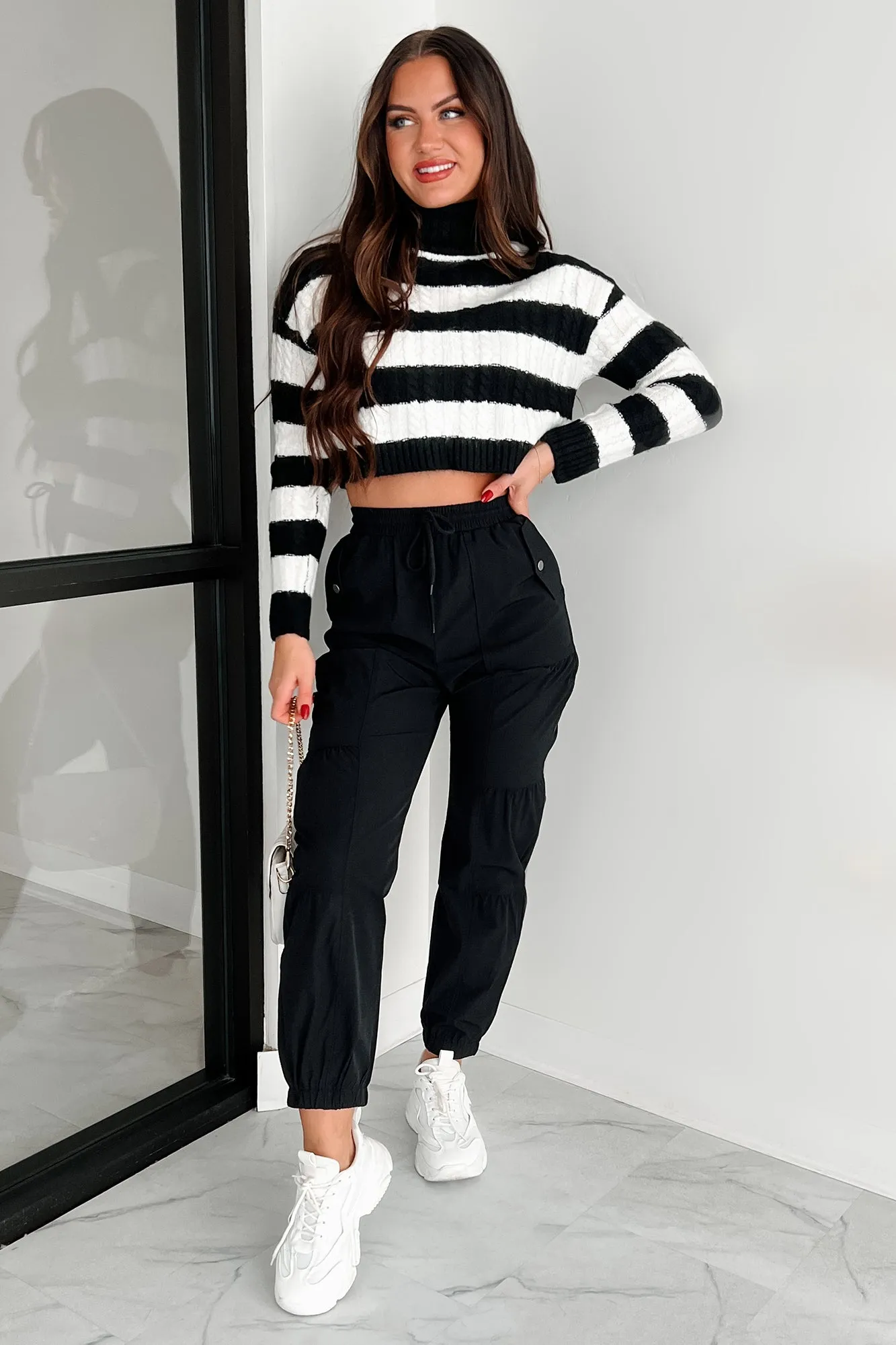 Beloved Memories Striped Turtleneck Sweater (Black/White)