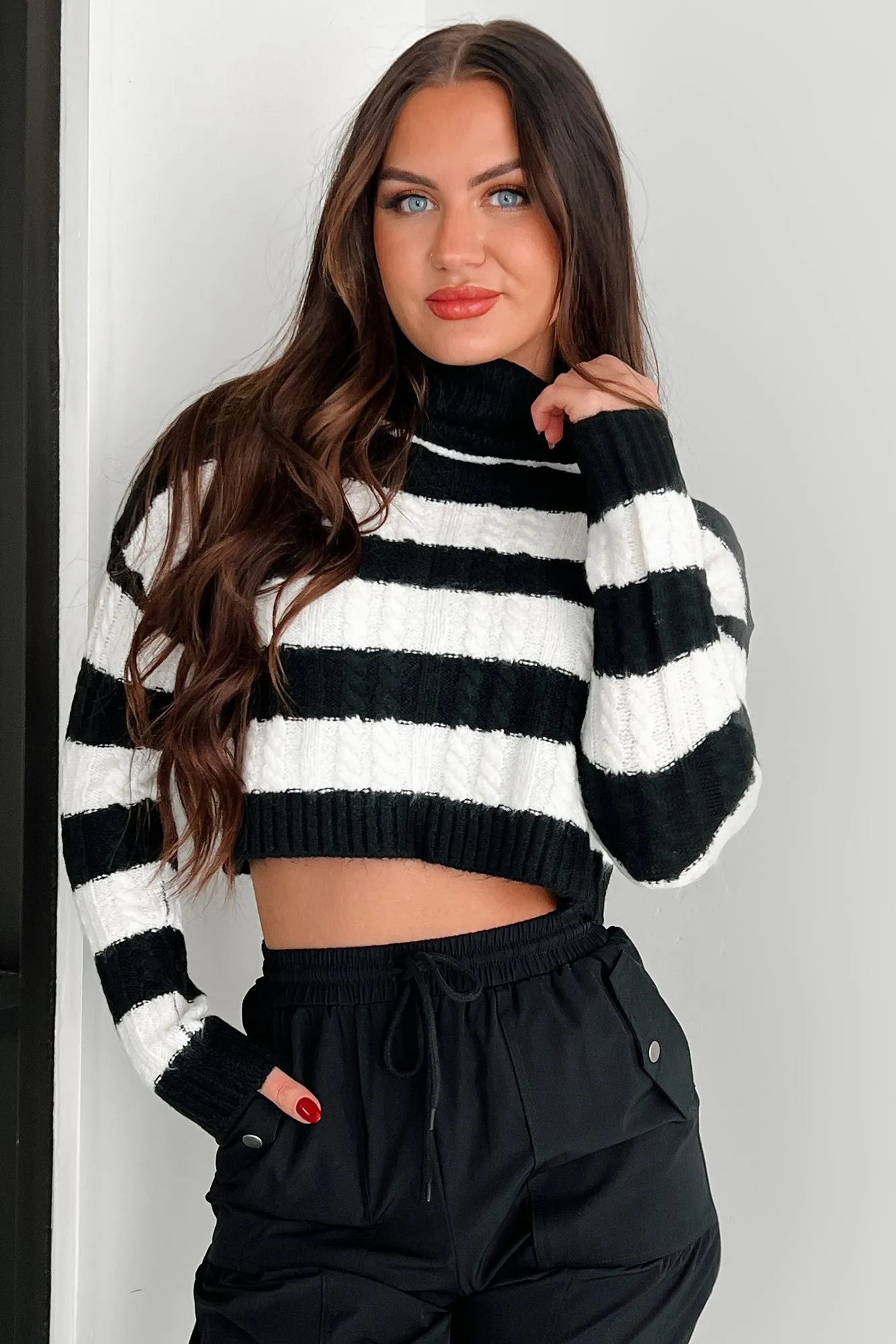 Beloved Memories Striped Turtleneck Sweater (Black/White)