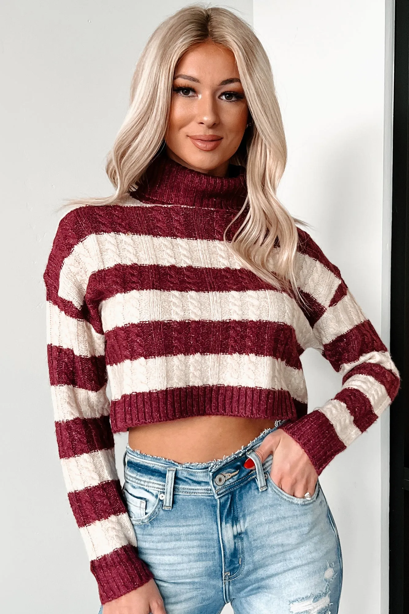 Beloved Memories Striped Turtleneck Sweater (Violet/Oatmeal)