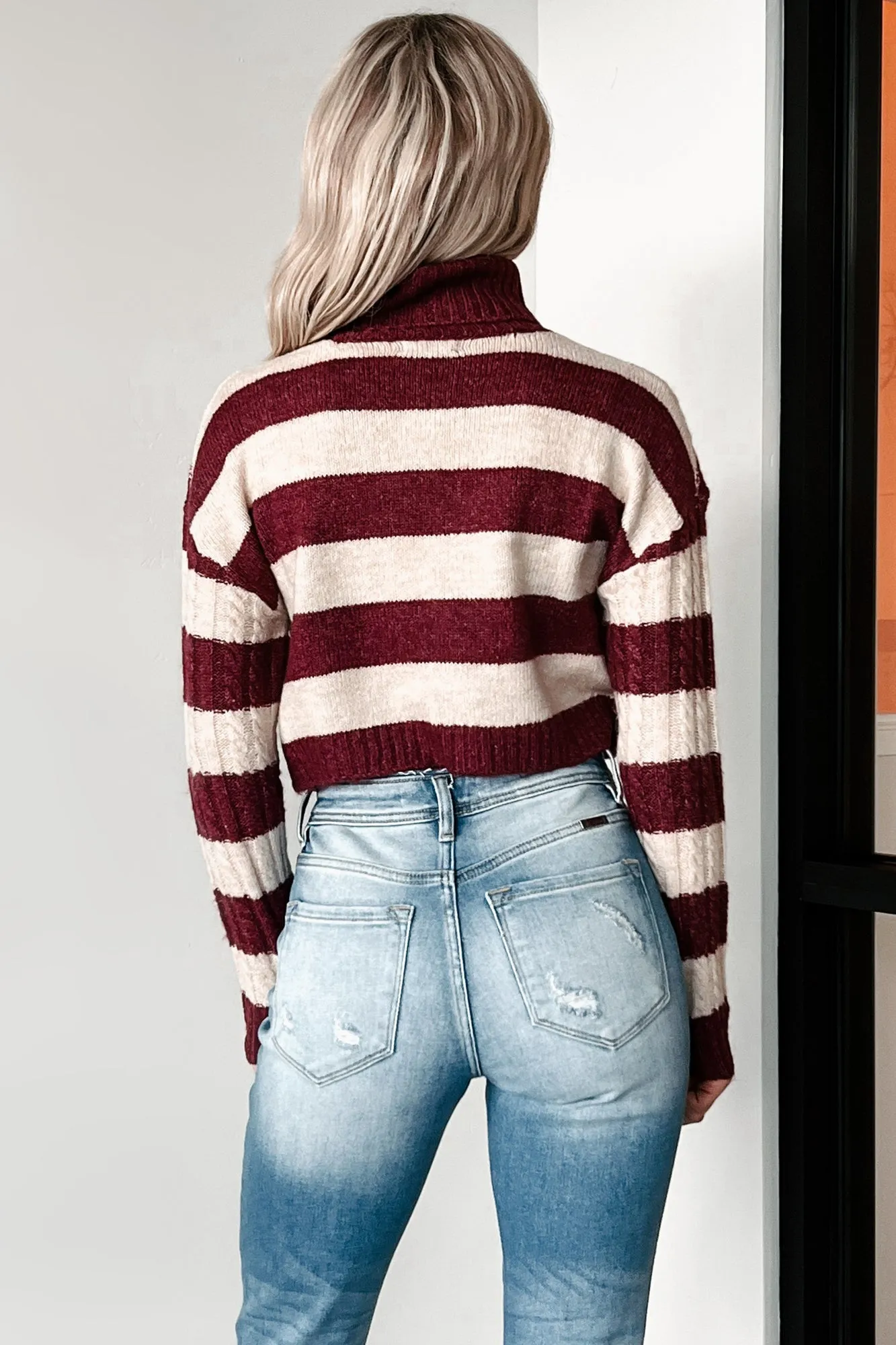 Beloved Memories Striped Turtleneck Sweater (Violet/Oatmeal)