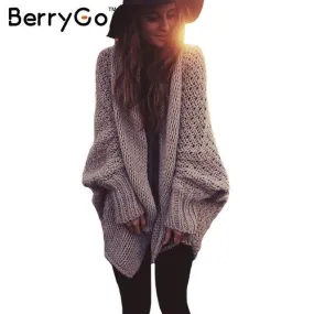 BerryGo batwing sleeve knitted cardigan sweaters women Fashion oversized shrug sweater Autumn winter warm long sweater jumpers