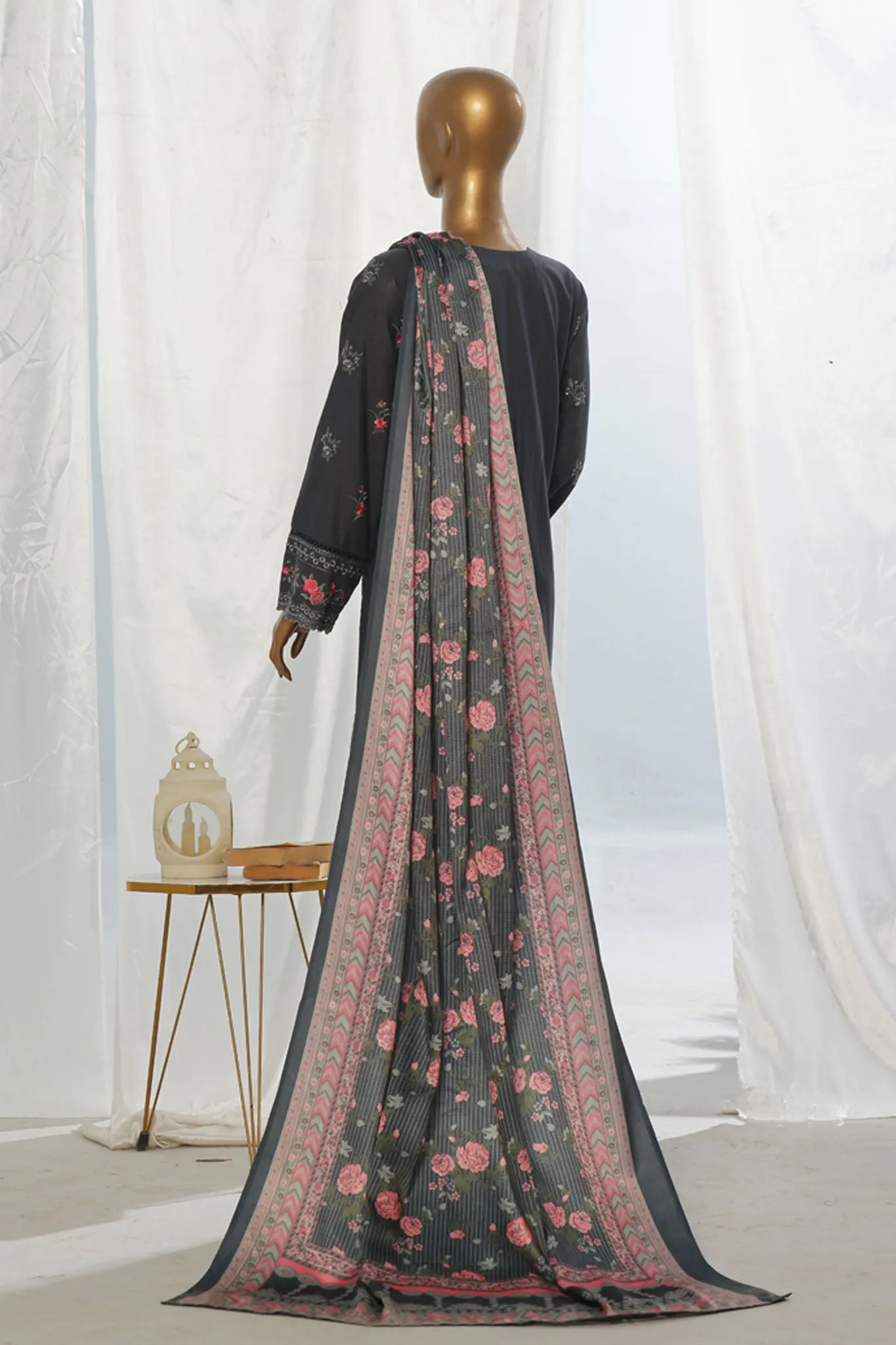 Bin Saeed Stitched 3 Piece Exclusive Slub Emb Khaddar Vol-03 Collection'2024-WKK-1288-Grey