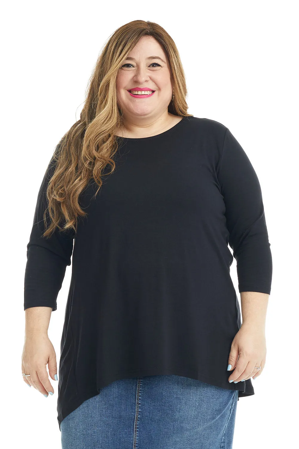 Black 3/4 Sleeve Crewneck Tunic Shirt 'Ivy' Top for Women