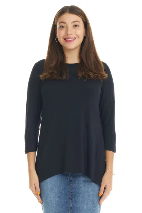 Black 3/4 Sleeve Crewneck Tunic Shirt 'Ivy' Top for Women