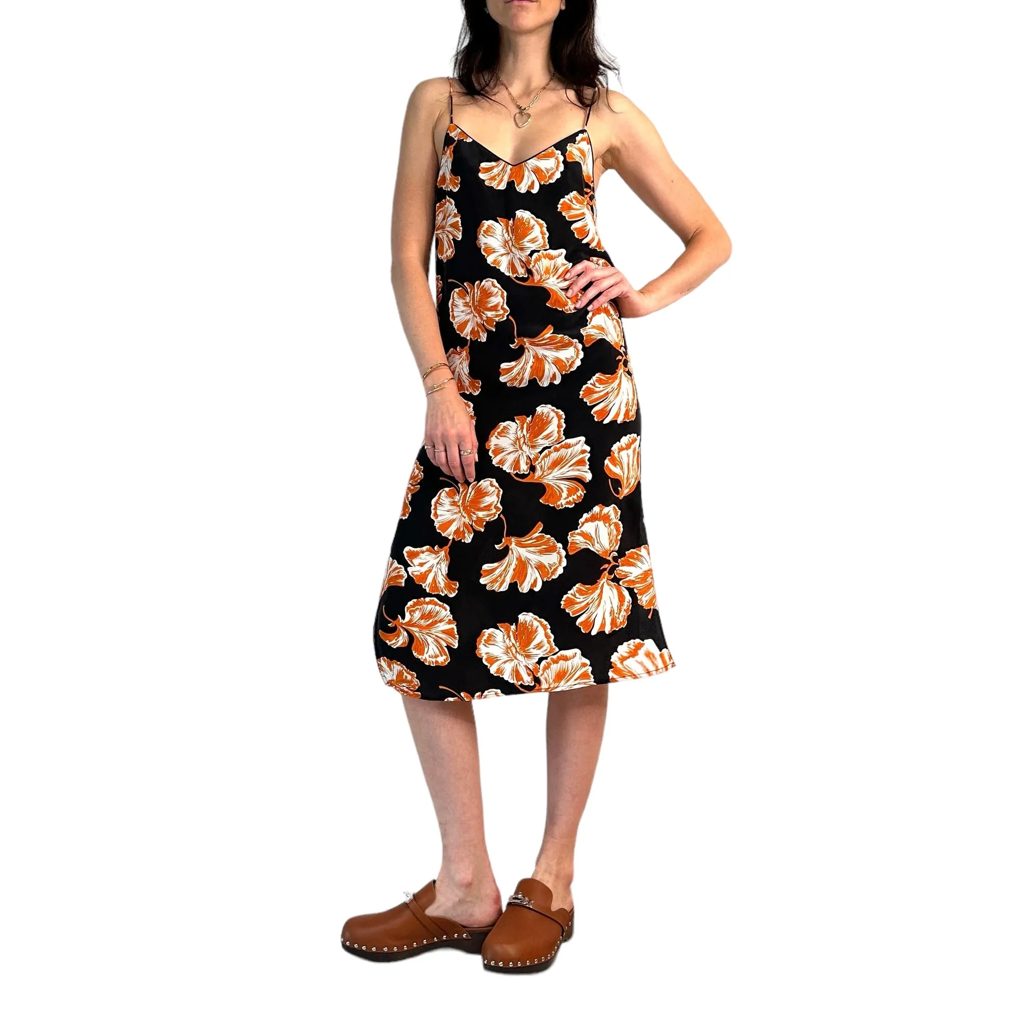 Black & Orange Print Slip-On Dress - S