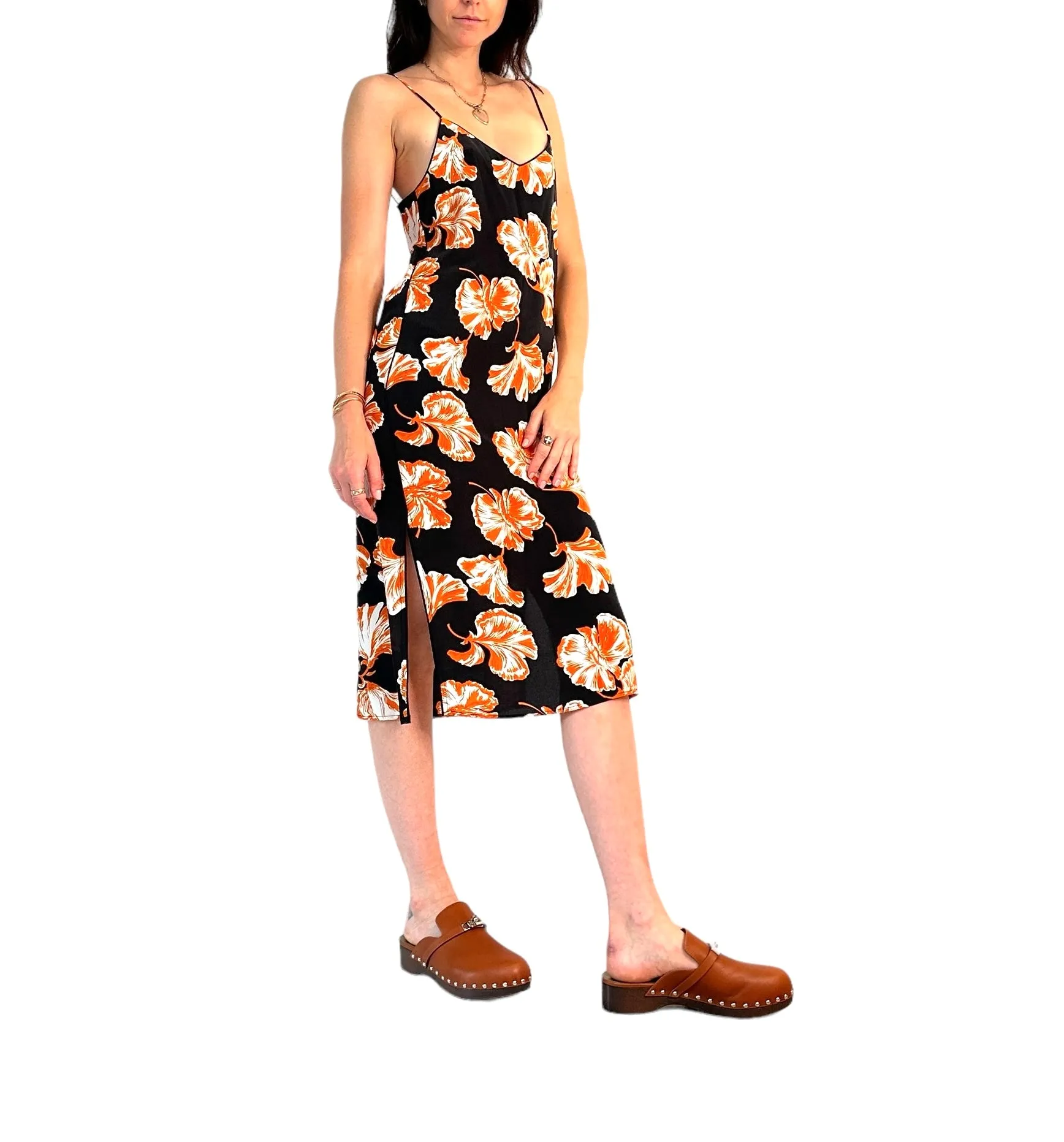 Black & Orange Print Slip-On Dress - S