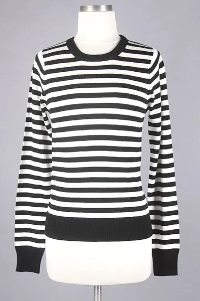 Black & White Striped Crew Neck Sweater