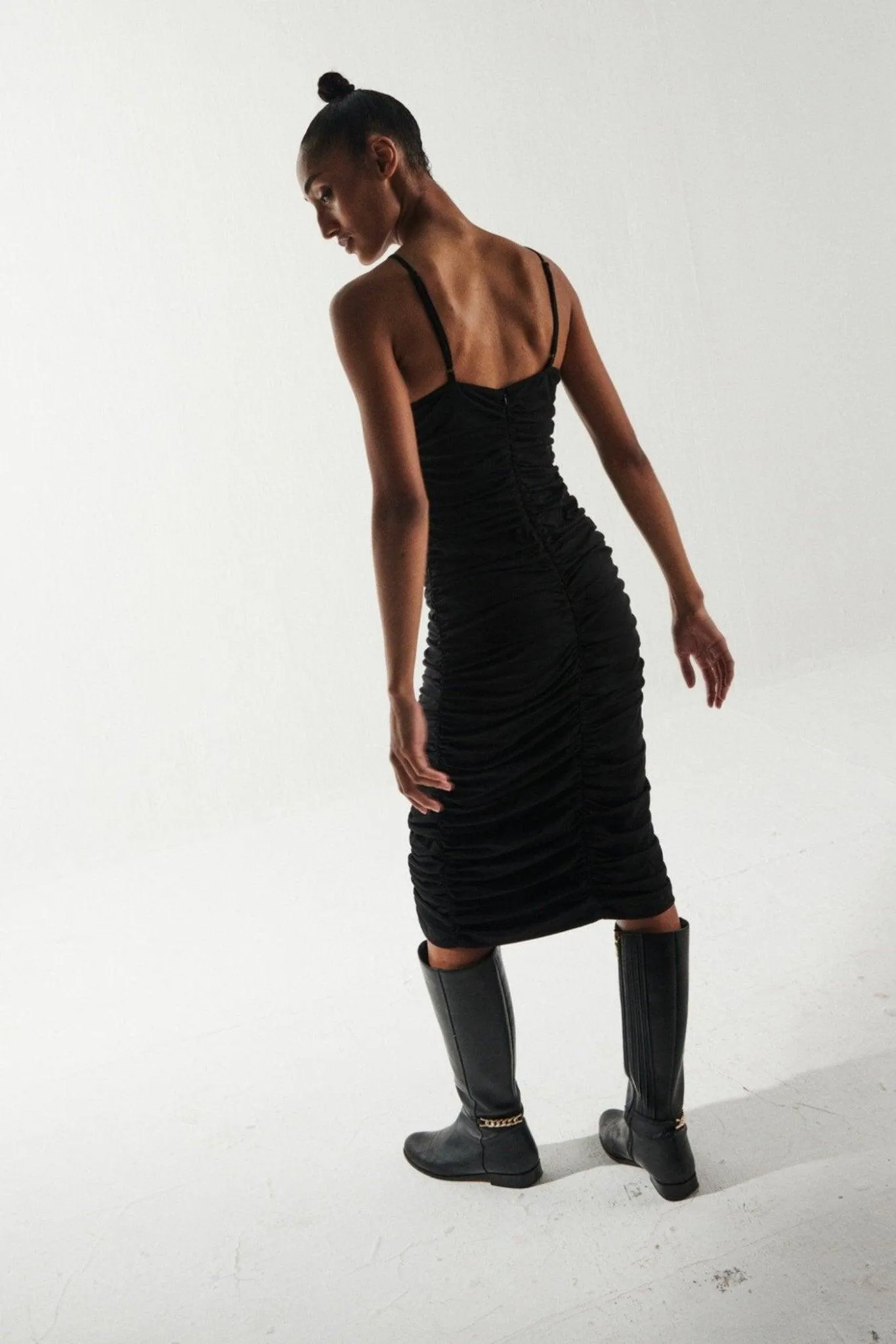 Black Bodycon Ruched Dress