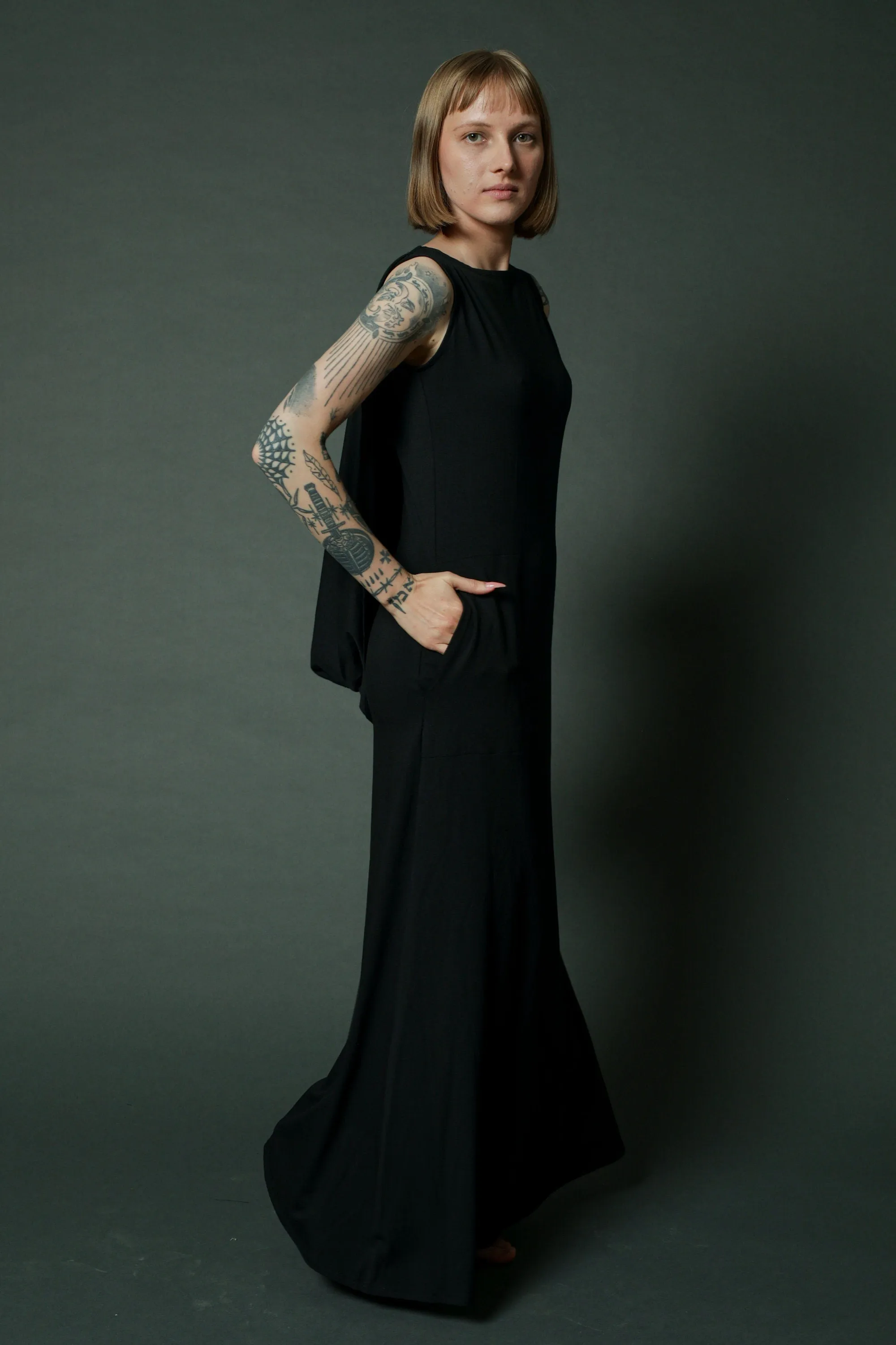 Black Maxi Dress with extra long hoodie