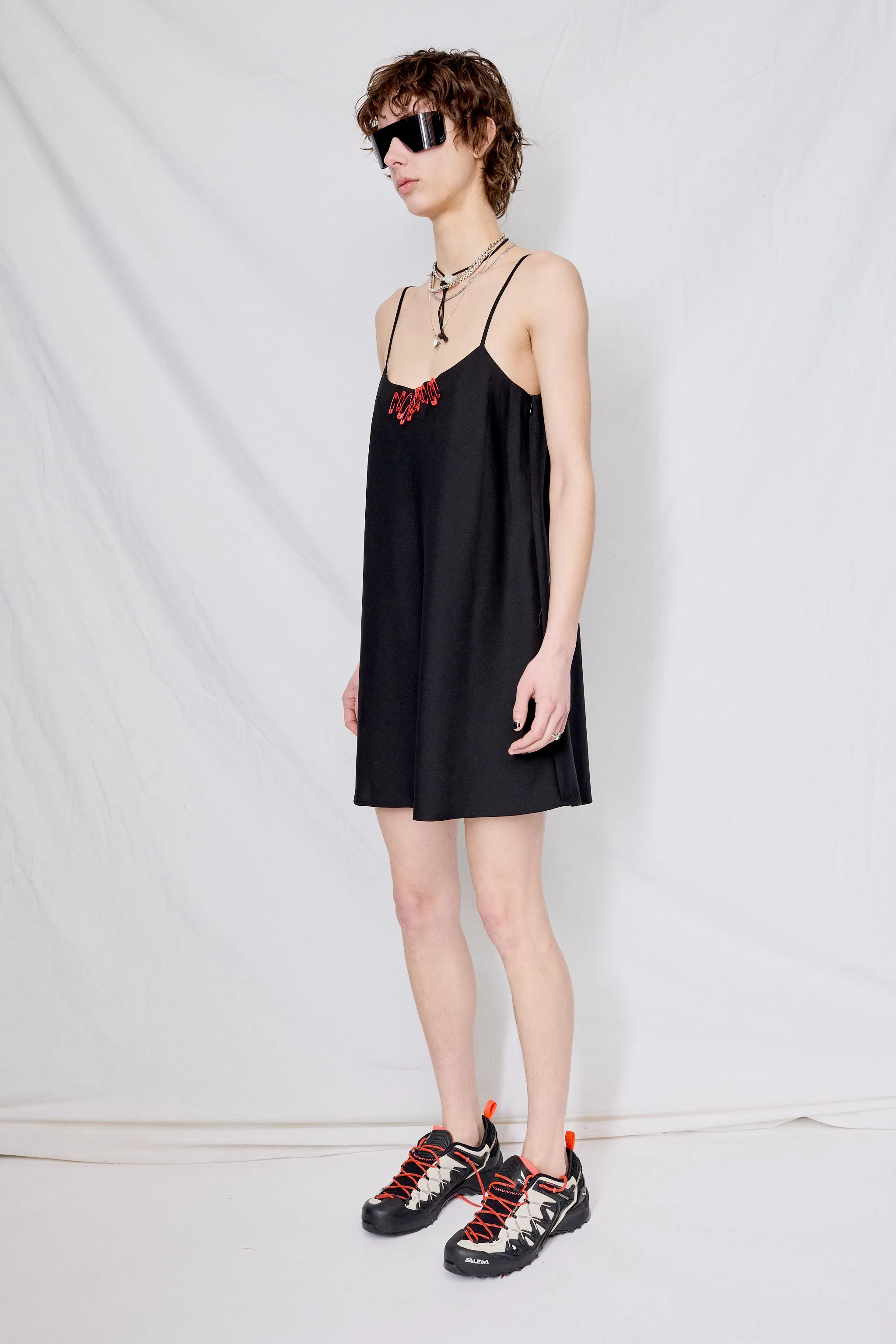 Black Suiting Pin Swing Dress