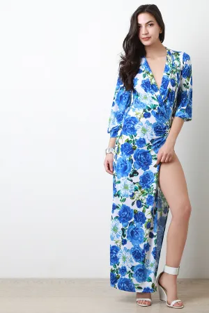 Bloomed Florals Surplice High Slit Maxi Dress