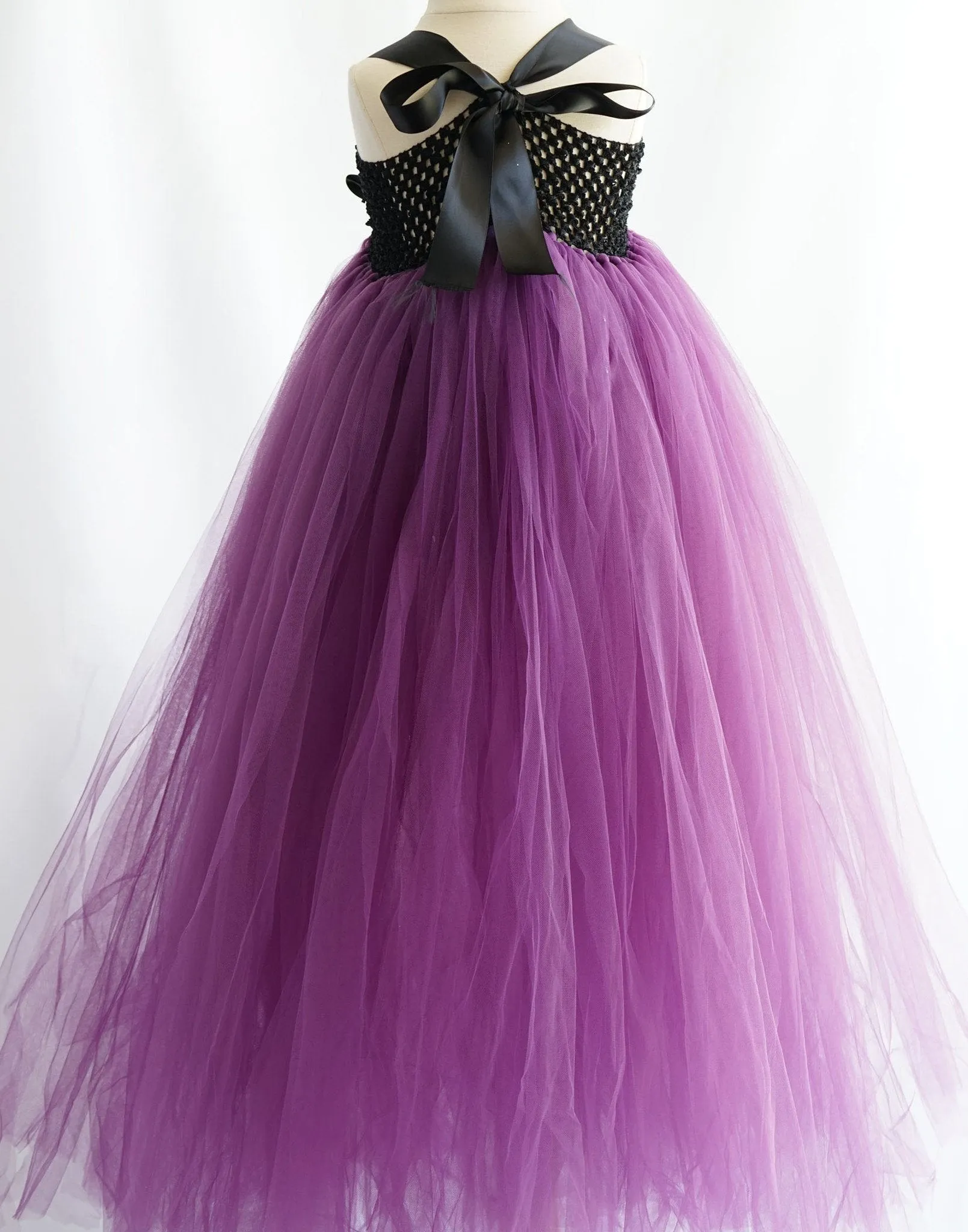 Blossomy Bodice and Plum Purple Sheer Tulle Skirt Dress