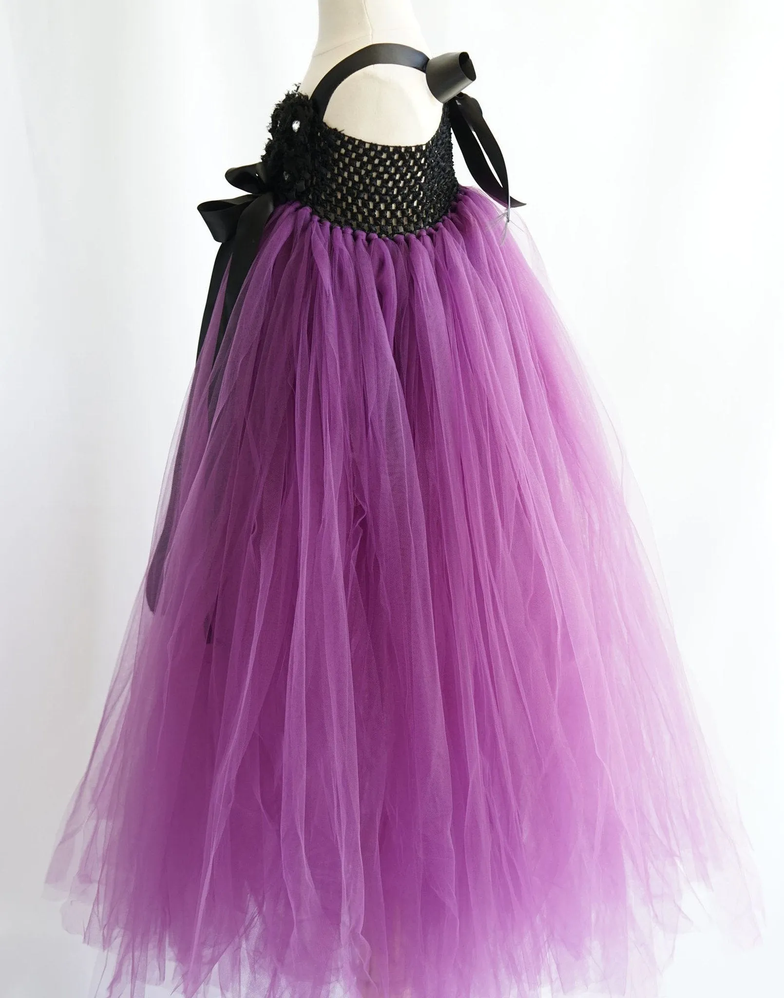 Blossomy Bodice and Plum Purple Sheer Tulle Skirt Dress