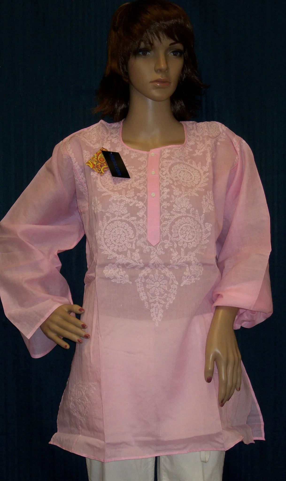 Blouse 4440 Pink Cotton Embroidered Kurti Tunic Shirt  Shieno Sarees