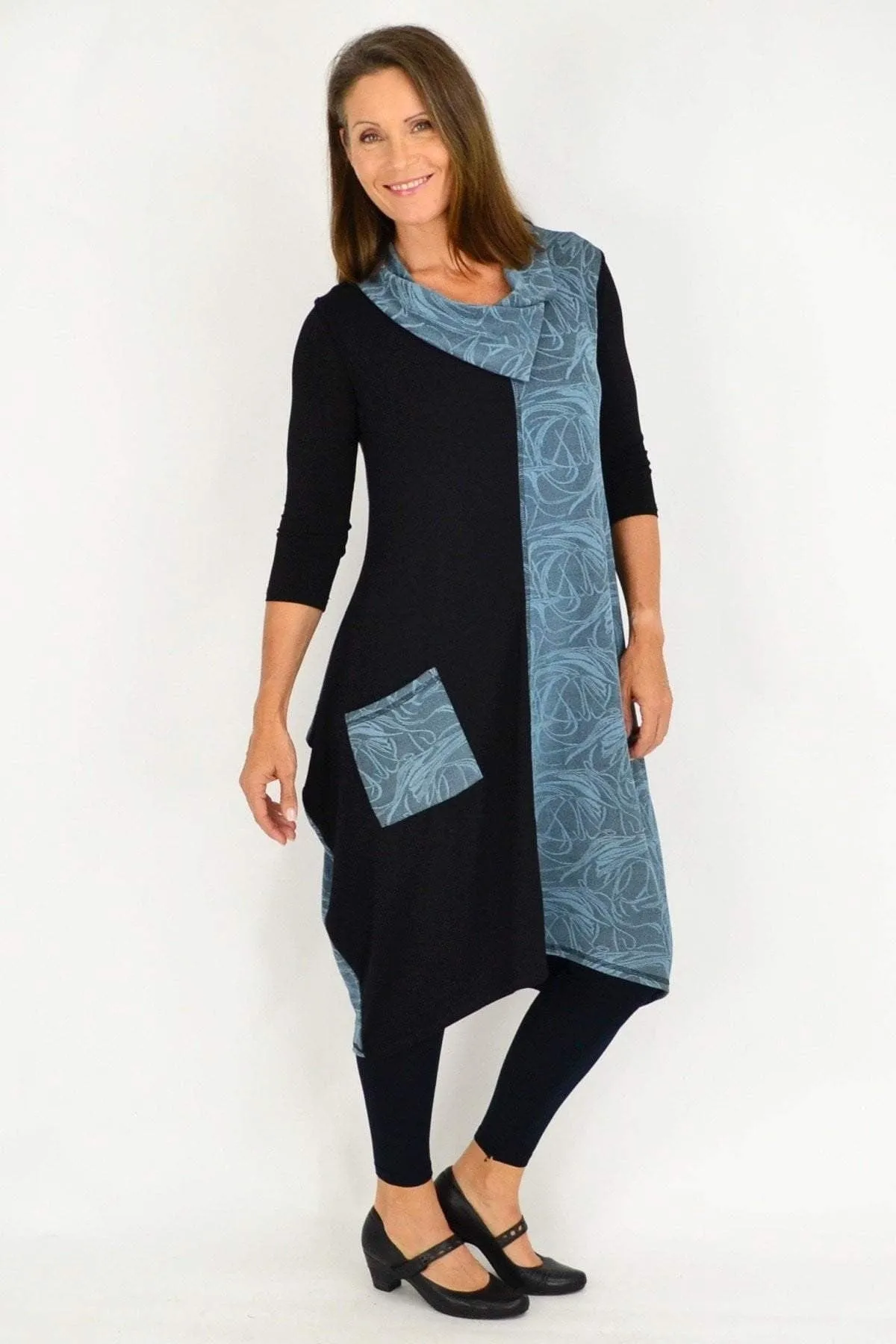 Blue Swirl Sleeveless Winter Tunic Dress