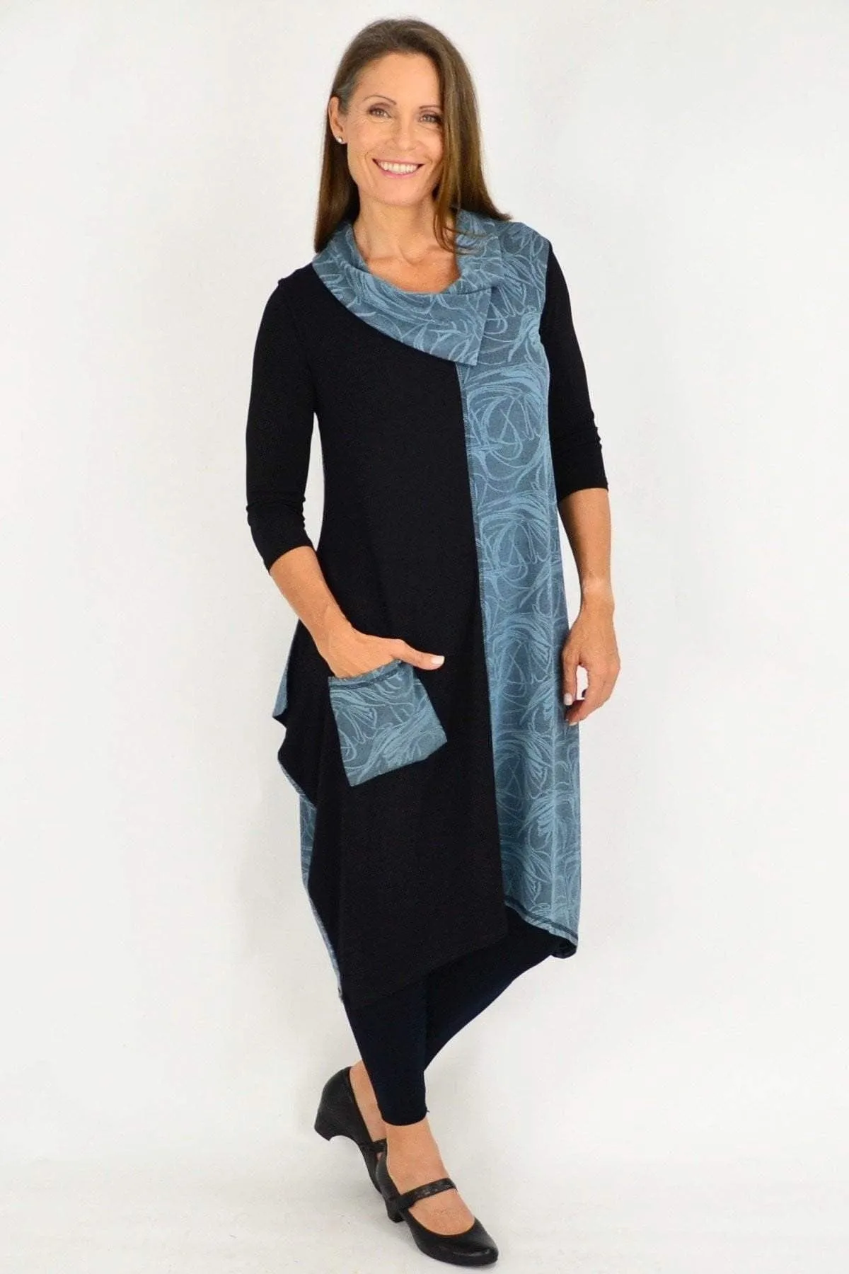 Blue Swirl Sleeveless Winter Tunic Dress