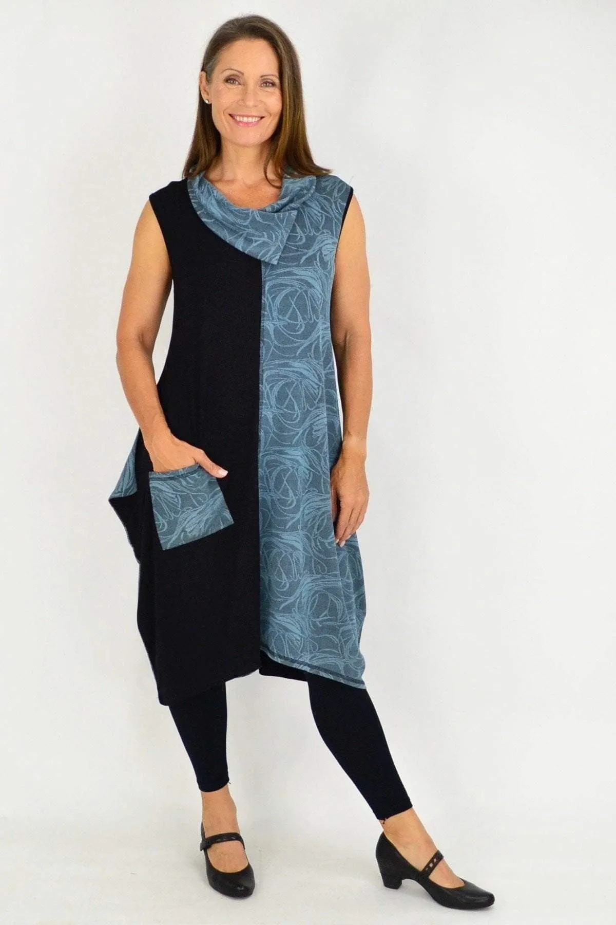 Blue Swirl Sleeveless Winter Tunic Dress