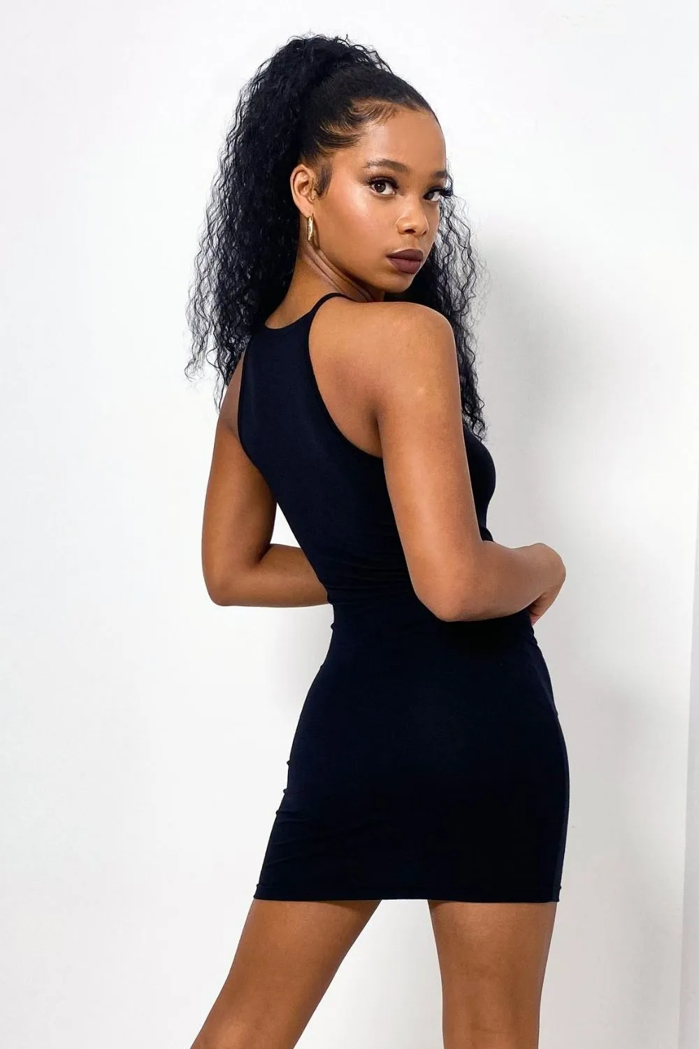 Boat Neck Black Bodycon Mini Dress