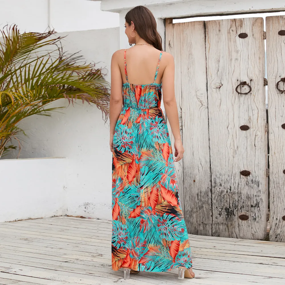 Bohemian Print  Sexy V-neck Sling Maxi Dress