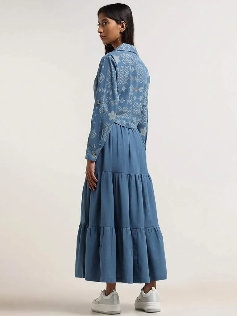 Bombay Paisley Blue Tiered Blended Linen Dress with Jacket