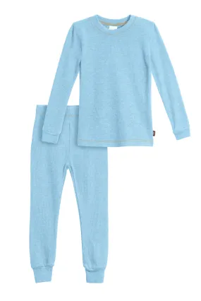 Boys Soft & Cozy Thermal 2-Piece Long Johns | Bright Light Blue w- Orange Stitch