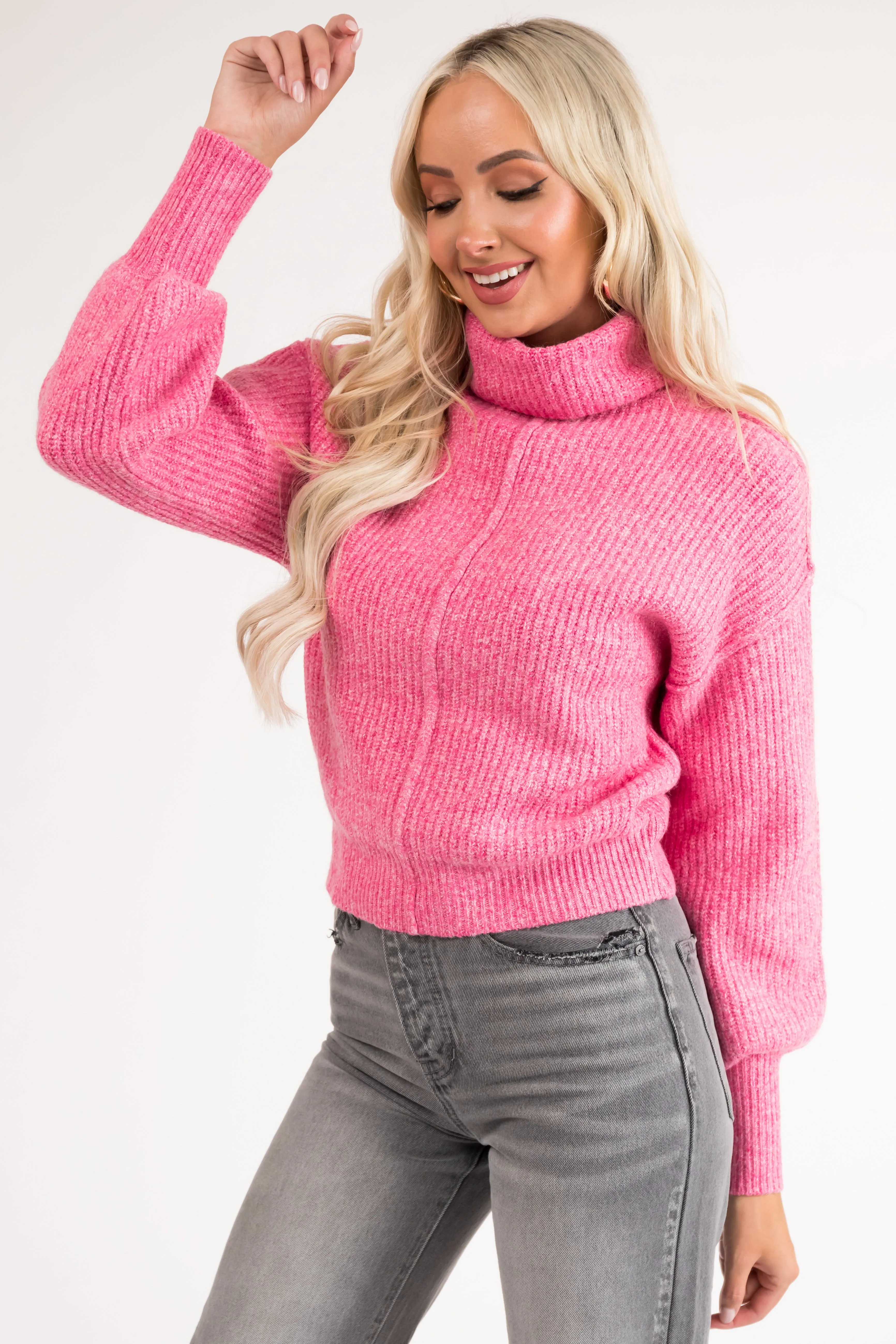 Bubblegum Turtleneck Bubble Sleeve Sweater