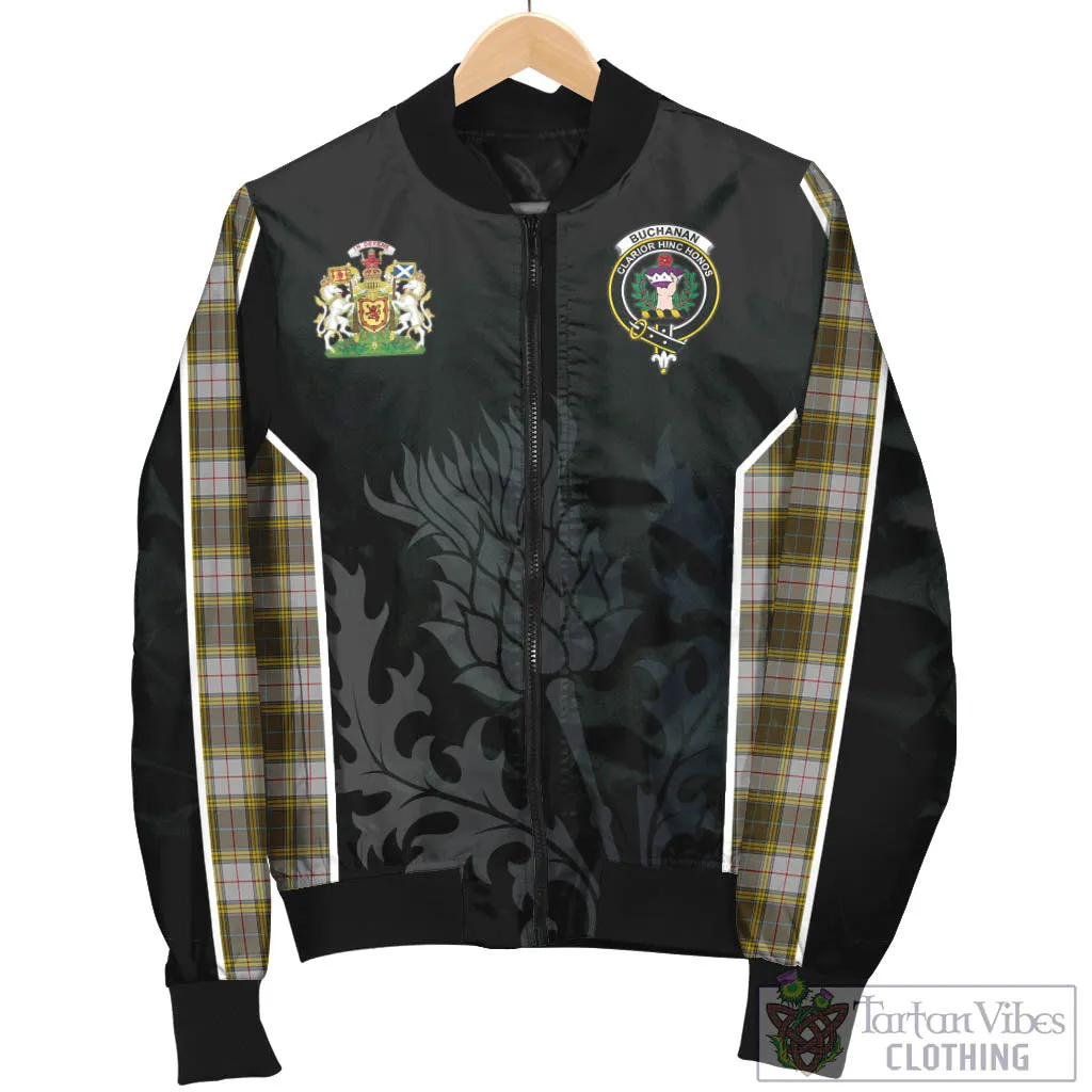 Buchanan Dress Tartan Bomber Jacket with Family Crest and Scottish Thistle Vibes Sport Style