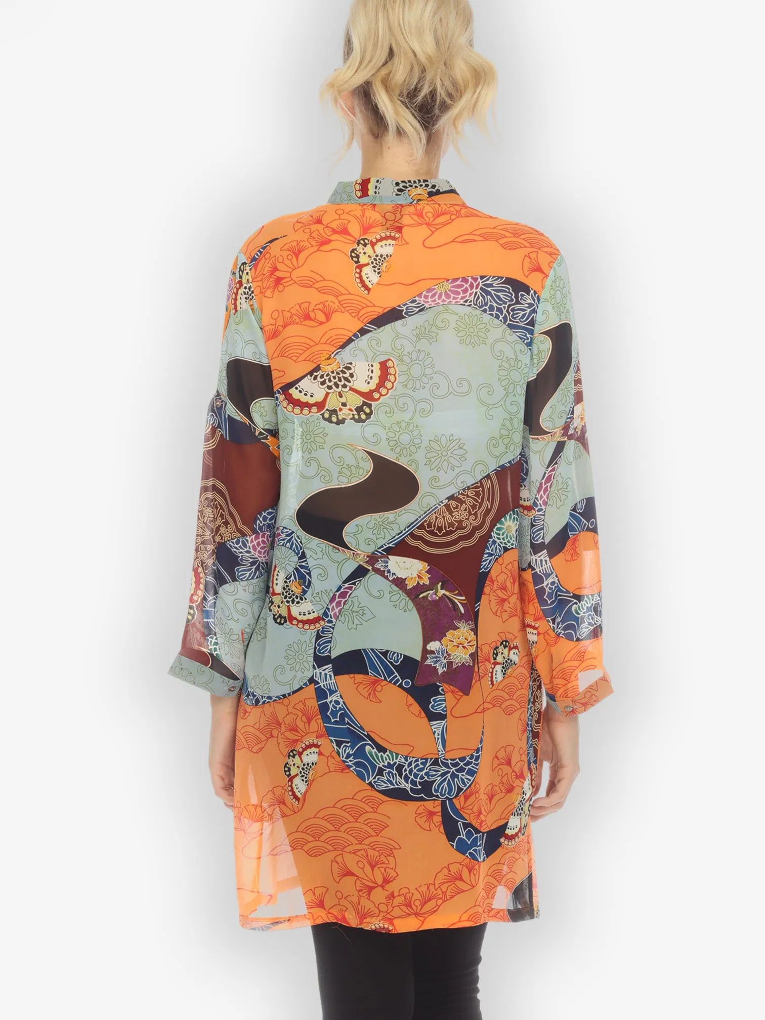 Butterfly Kimono Print Silk Tunic