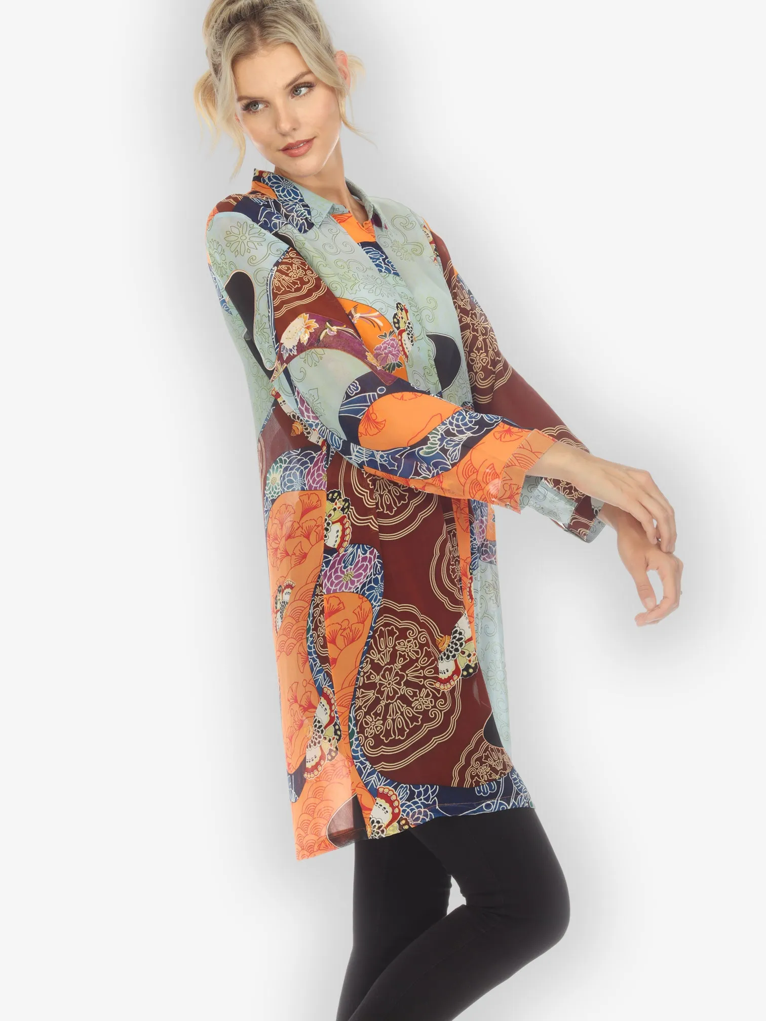 Butterfly Kimono Print Silk Tunic