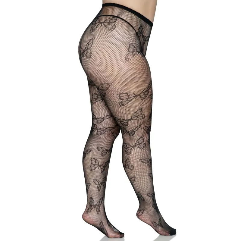 Butterfly Net Tights - 1x/2x - Black