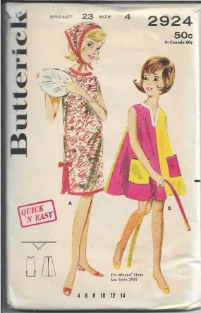 Butterick 2924 Vintage Sewing Pattern 1960s Girls Play Dress