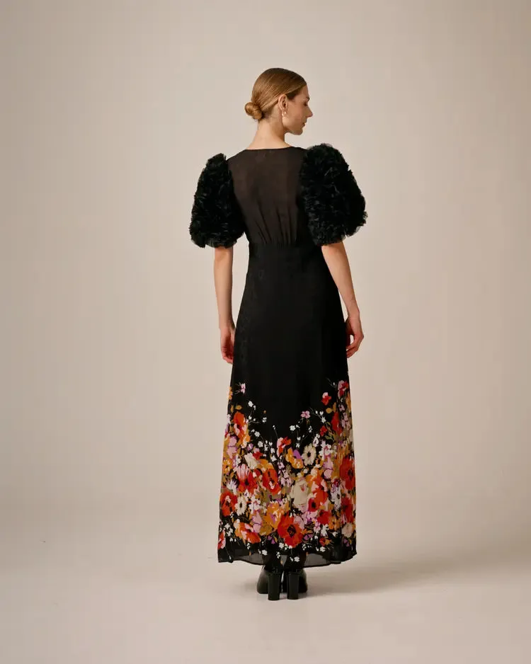 ByTimo Georgette Ruffle Gown in Dark Bloom