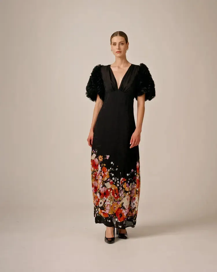 ByTimo Georgette Ruffle Gown in Dark Bloom