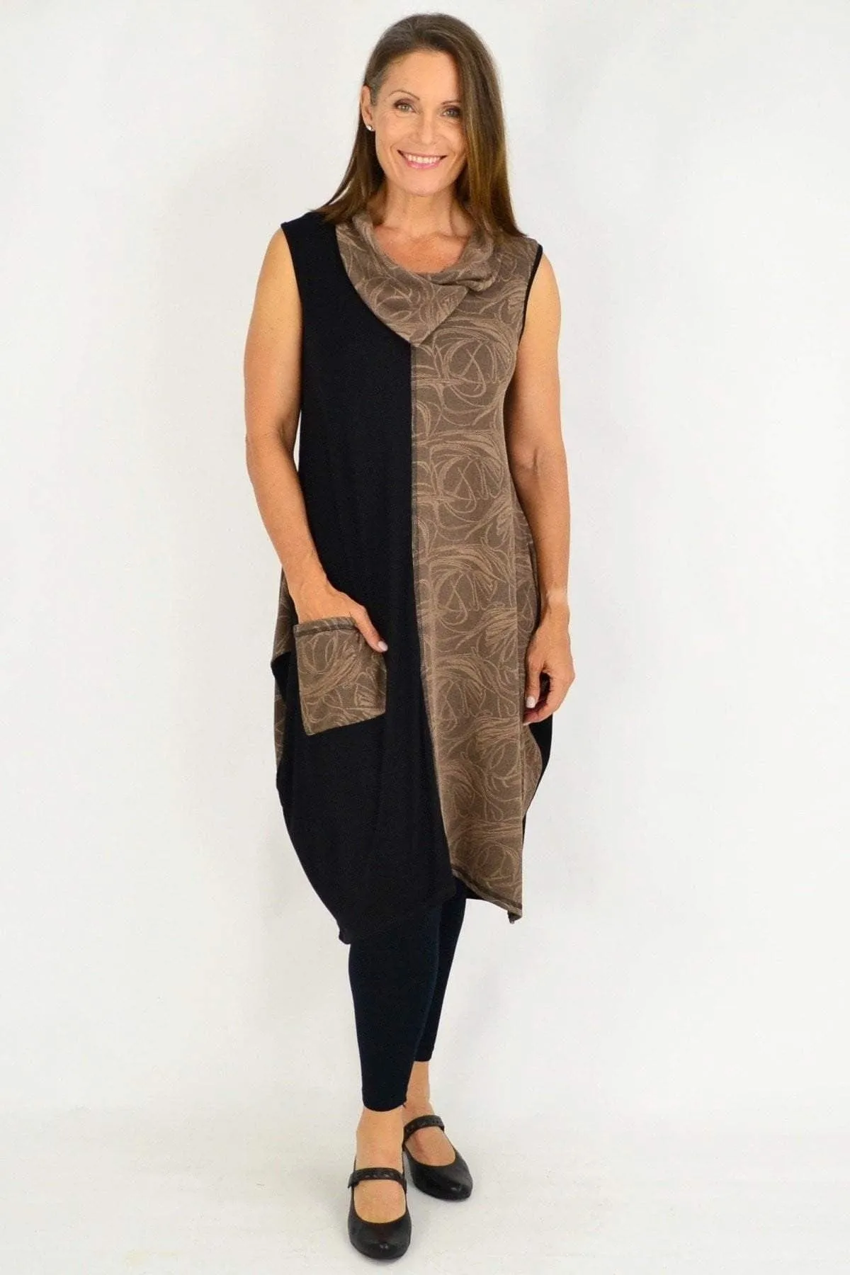 Camel Swirl Sleeveless Winter Tunic Dress