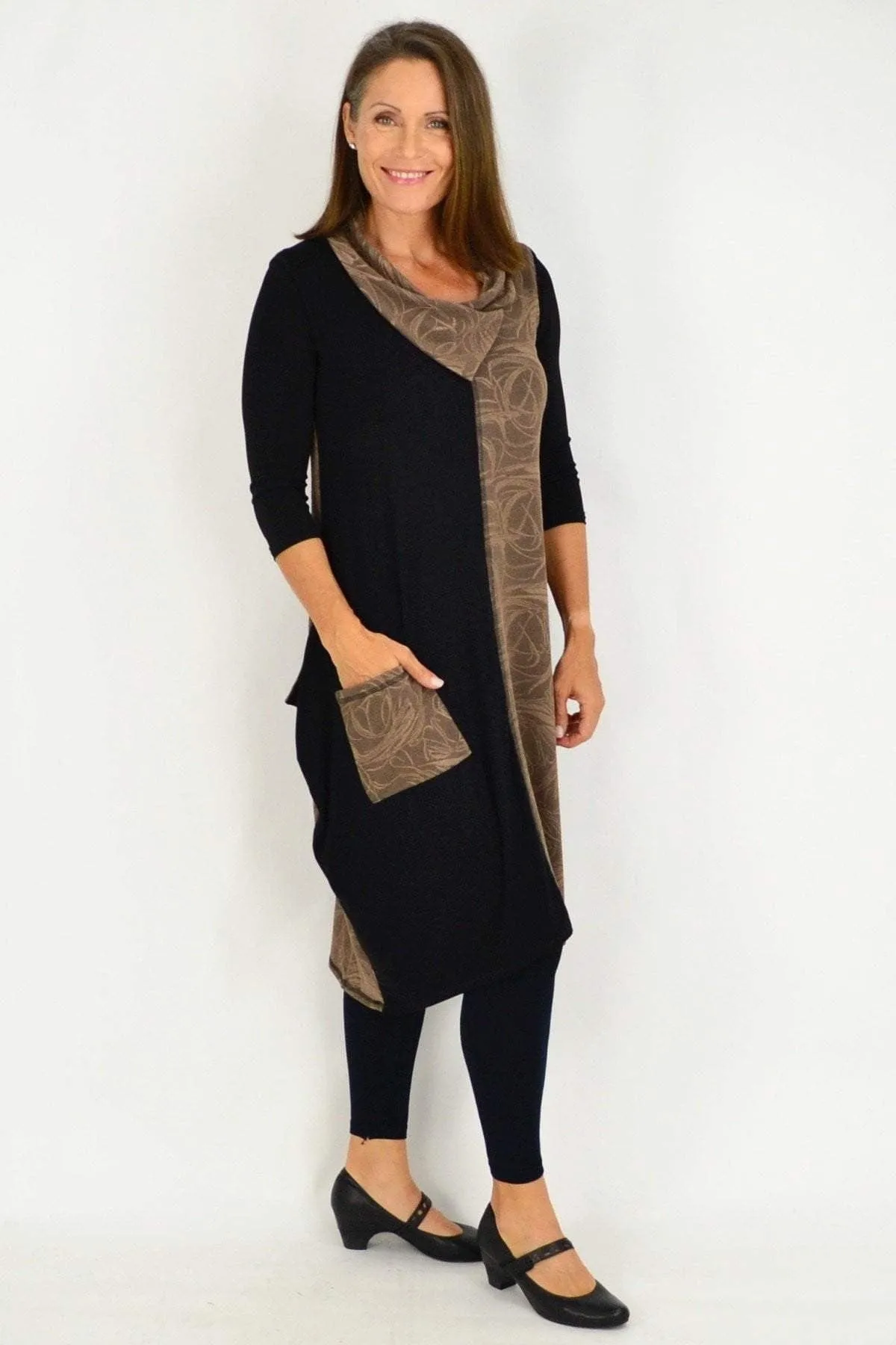 Camel Swirl Sleeveless Winter Tunic Dress