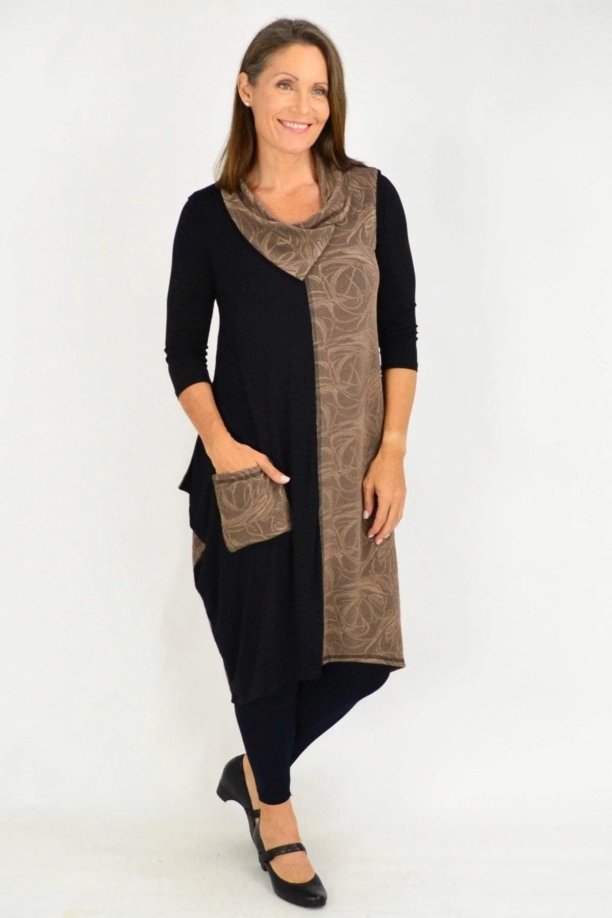 Camel Swirl Sleeveless Winter Tunic Dress