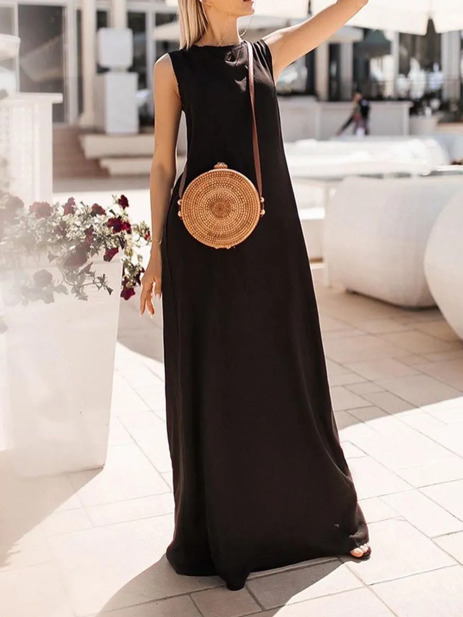 Casual Sleeveless Solid Color Dress