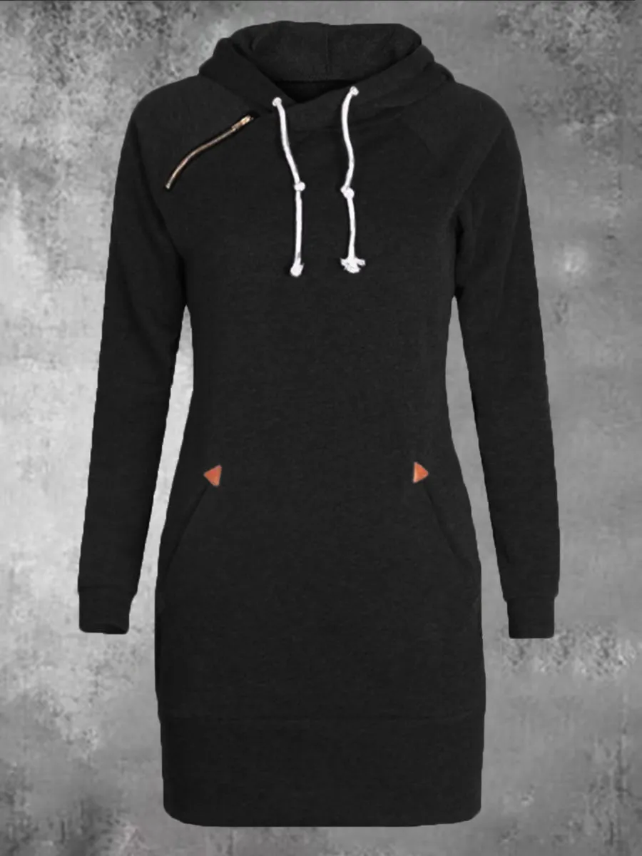 Casual Solid Color Sports Hooded Women'S Sweater Dress