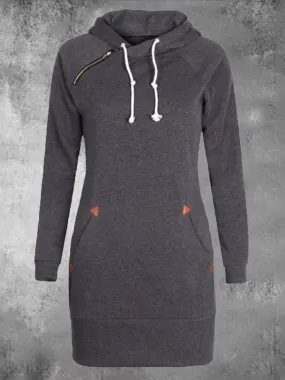 Casual Solid Color Sports Hooded Women'S Sweater Dress